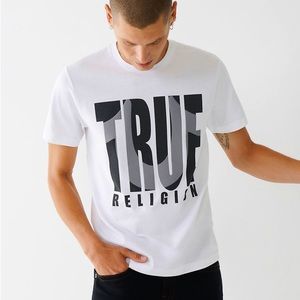 True Religion Mens 2XL XXL T Shirt - SS TR SHADOW HORSESHOE LOGO - White / Black